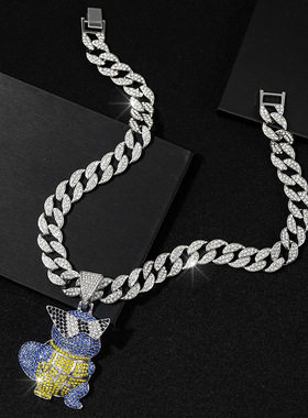 爆款嘻哈吊坠高品质设计感合金满钻卡通人物立体项链