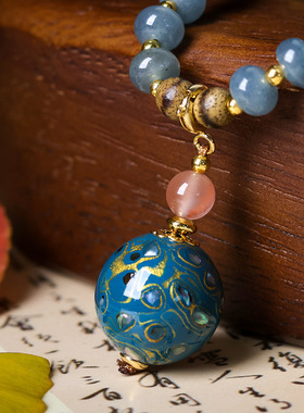 新中式一线黄油沉香木项链文玩大漆珠原创毛衣链饰品