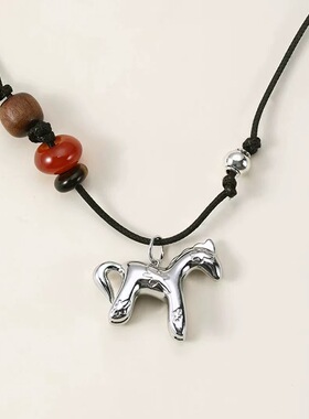 小马串珠项链时尚简约复古设计感毛衣吊坠
