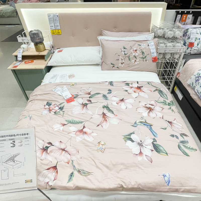 IKEA宜家新品 巴利贝粉红色淡雅中国风 被套床上用品 纯棉缎面