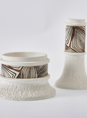 树脂洞石艺皮革烛台摆件