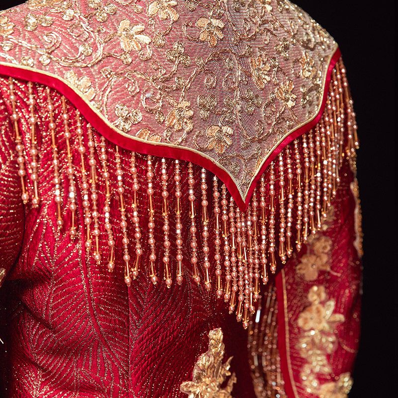 秀禾服新娘2020新款中式古装婚纱 深麻旗袍