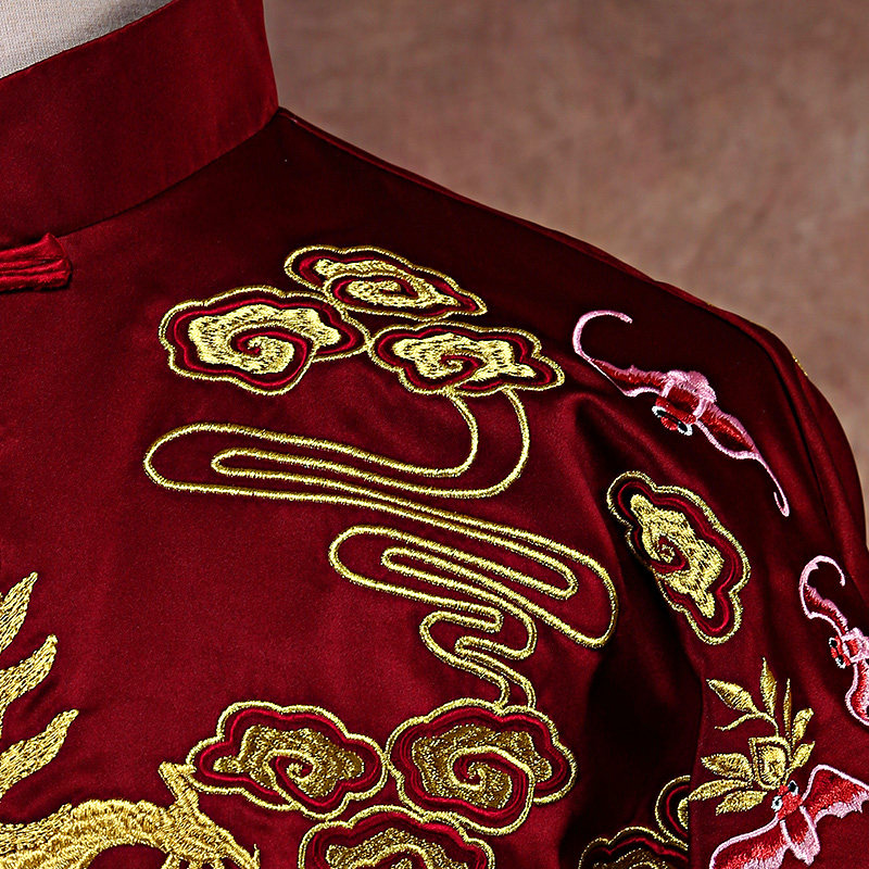 秀禾服男装中式结婚礼服男士龙凤褂 深麻民族服装