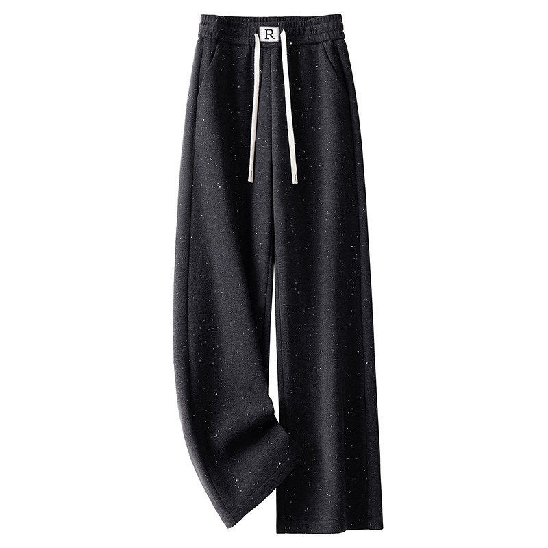 拉夏贝尔星空细闪加绒阔腿裤女2026春秋季高腰黑色松紧腰直筒裤子,淘宝优惠券,粉丝福利购,淘宝优惠卷