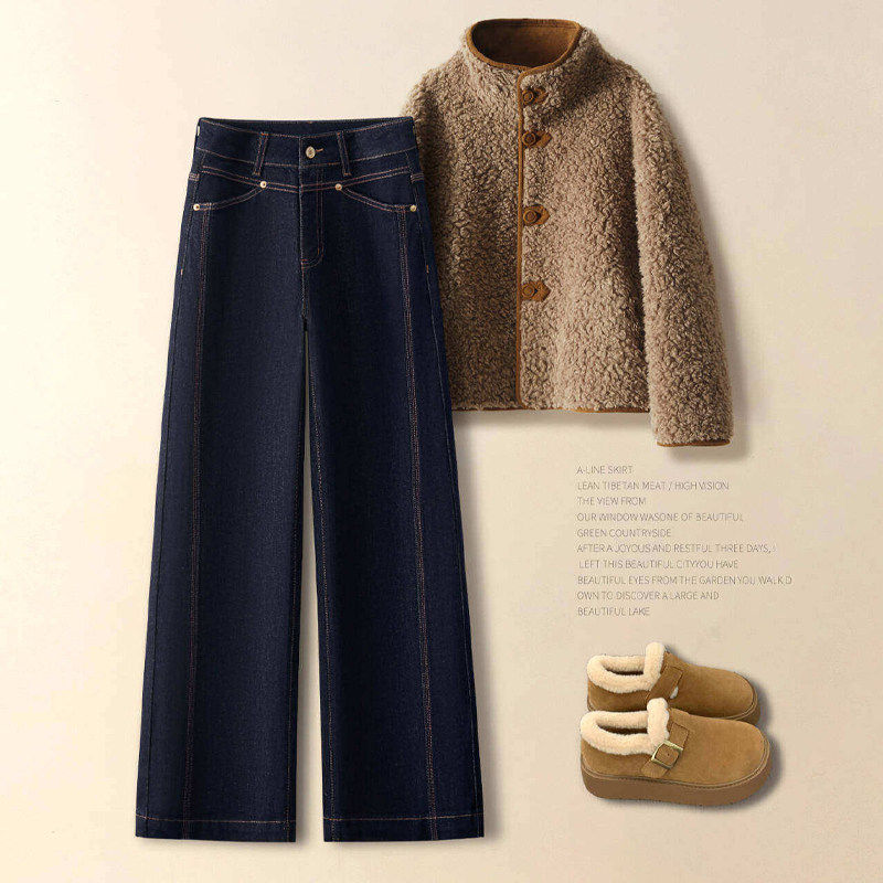 拉夏贝尔复古阔腿裤牛仔裤女春秋季2026款高腰美式小个子直筒裤子,淘宝优惠券,粉丝福利购,淘宝优惠卷