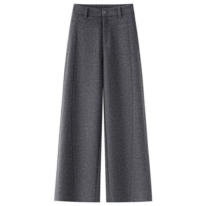 拉夏贝尔浅灰色羊绒弯刀裤女冬季2025新款超好看小个子直筒阔腿裤,淘宝优惠券,粉丝福利购,淘宝优惠卷