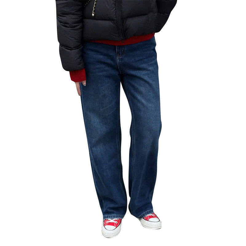 拉夏贝尔窄版直筒牛仔裤女新款2025秋冬季裤子宽松加绒加厚烟管裤,淘宝优惠券,粉丝福利购,淘宝优惠卷