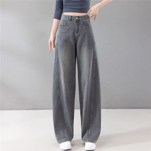拉夏贝尔弯刀牛仔裤子春夏季2026新款爆款修身高腰香蕉裤阔腿裤子 - 图0