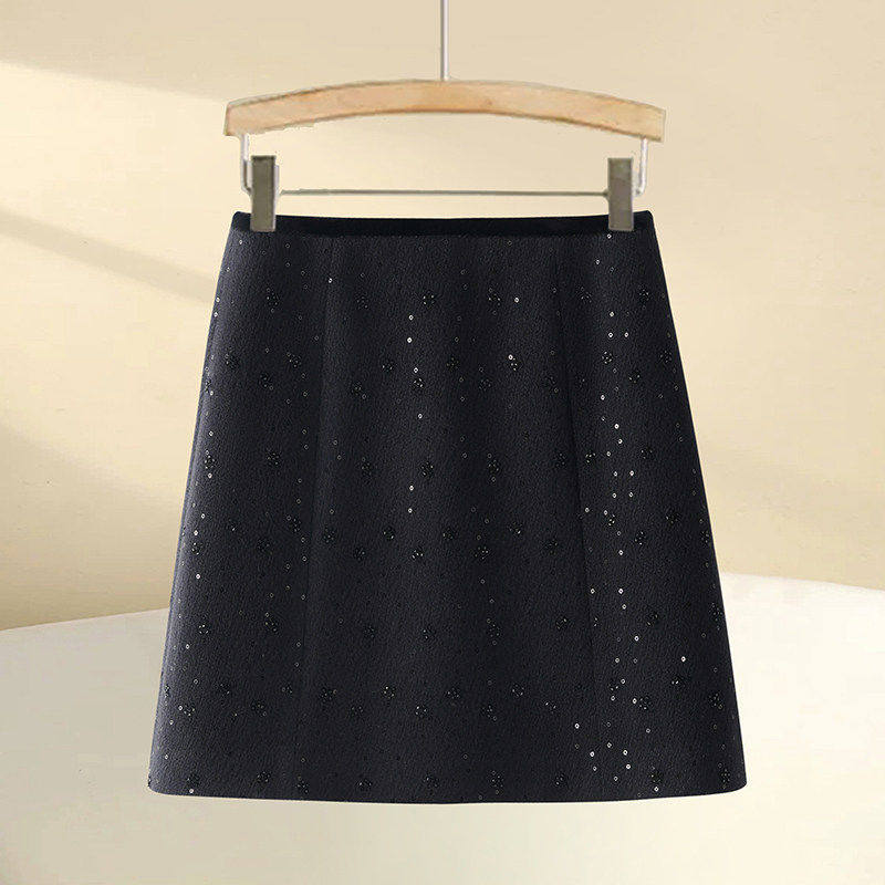 拉夏贝尔高级灰色亮片半身裙女2026春季流行爆款毛呢小香风A字裙,淘宝优惠券,粉丝福利购,淘宝优惠卷