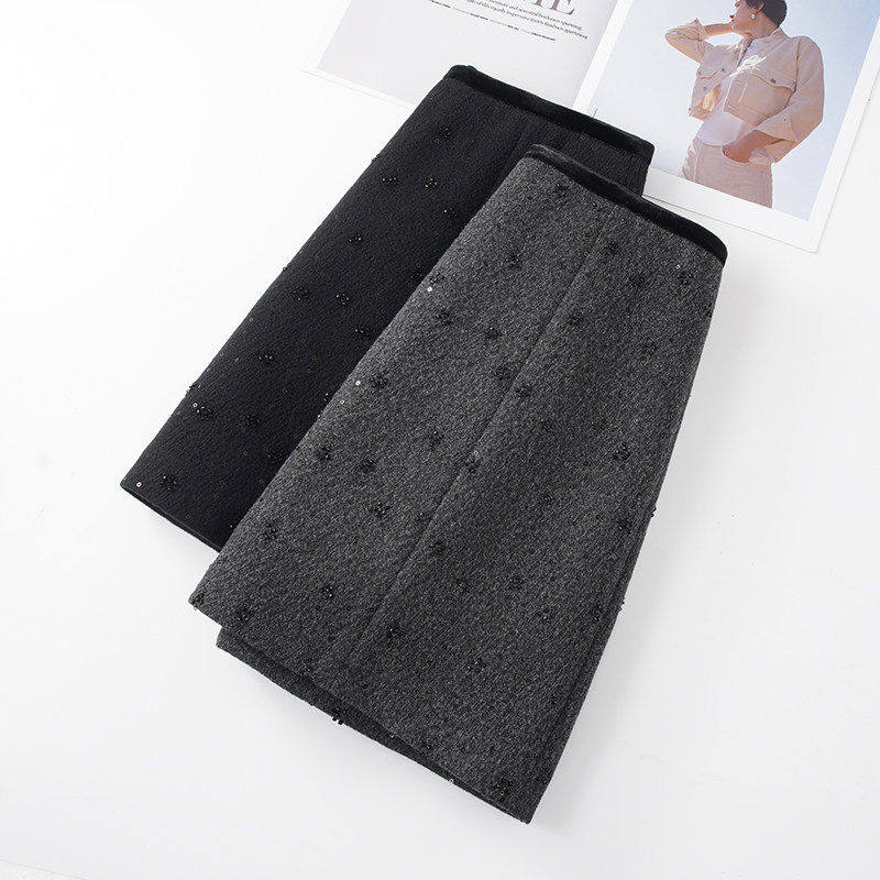 拉夏贝尔高级灰色亮片半身裙女2026春季流行爆款毛呢小香风A字裙,淘宝优惠券,粉丝福利购,淘宝优惠卷