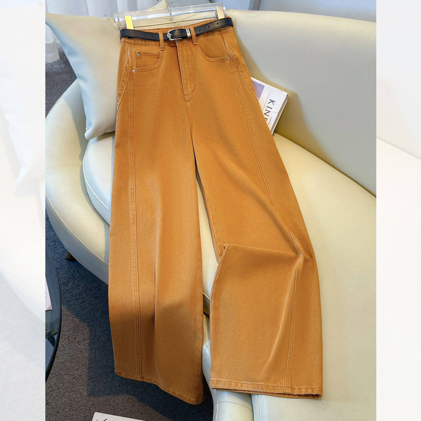 拉夏贝尔气质蓝色显瘦直筒牛仔裤女春秋2026新款宽松阔腿拖地裤子,淘宝优惠券,粉丝福利购,淘宝优惠卷