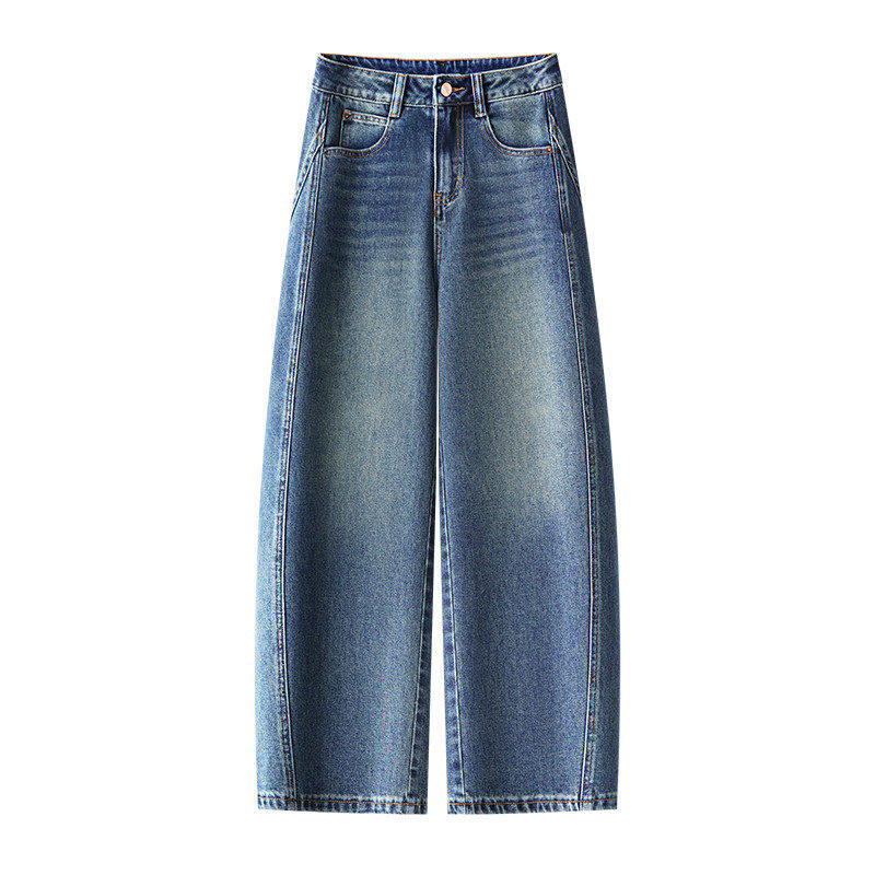 拉夏贝尔牛仔宽裤2025新款加绒裤子女胖mm大尺码香蕉裤显瘦弯刀裤,淘宝优惠券,粉丝福利购,淘宝优惠卷