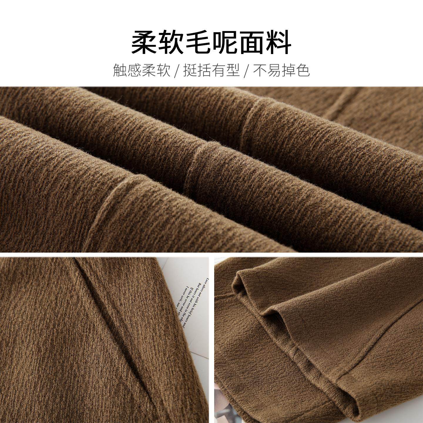 拉夏贝尔卡其色毛呢弯刀哈伦裤女秋冬季2025新款高腰显瘦阔腿裤子,淘宝优惠券,粉丝福利购,淘宝优惠卷