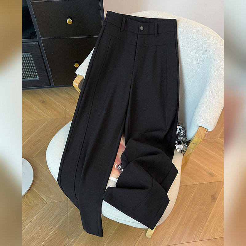 拉夏贝尔高级感杏色休闲阔腿裤女2026春季新款小个子垂坠感直筒裤,淘宝优惠券,粉丝福利购,淘宝优惠卷