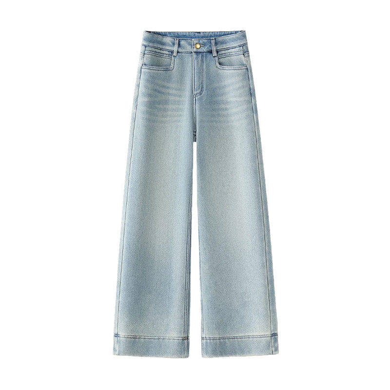 拉夏贝尔巨好看窄版直筒裤子粗腿宽胯阔腿裤2025新款加绒牛仔裤冬,淘宝优惠券,粉丝福利购,淘宝优惠卷