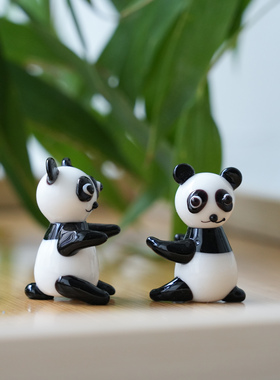 纯手工琉璃小熊猫桌面公仔摆件