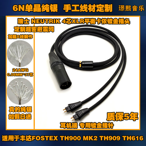 8线6N单晶纯银适用 FOSTEX TH900 MK2II 909 616耳机升级线 - 图2