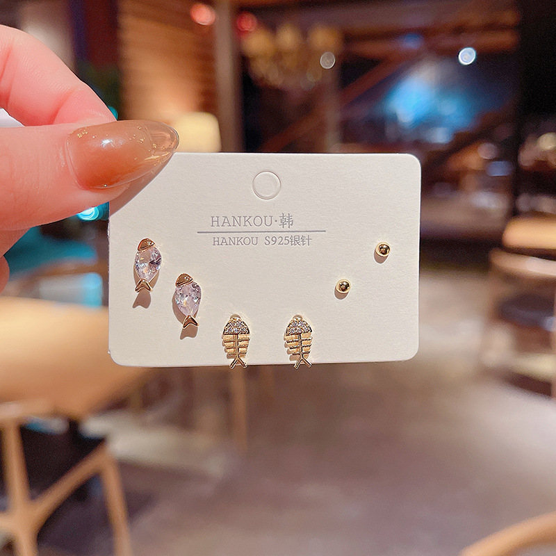 S925银针抖音同款超闪锆石小耳钉ins潮简约时尚耳环养耳套装系列 - 图1