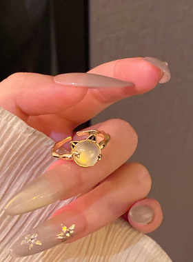 【饰全饰美】小红书同款猫眼石小猫咪开口戒指女学生可爱百搭气质