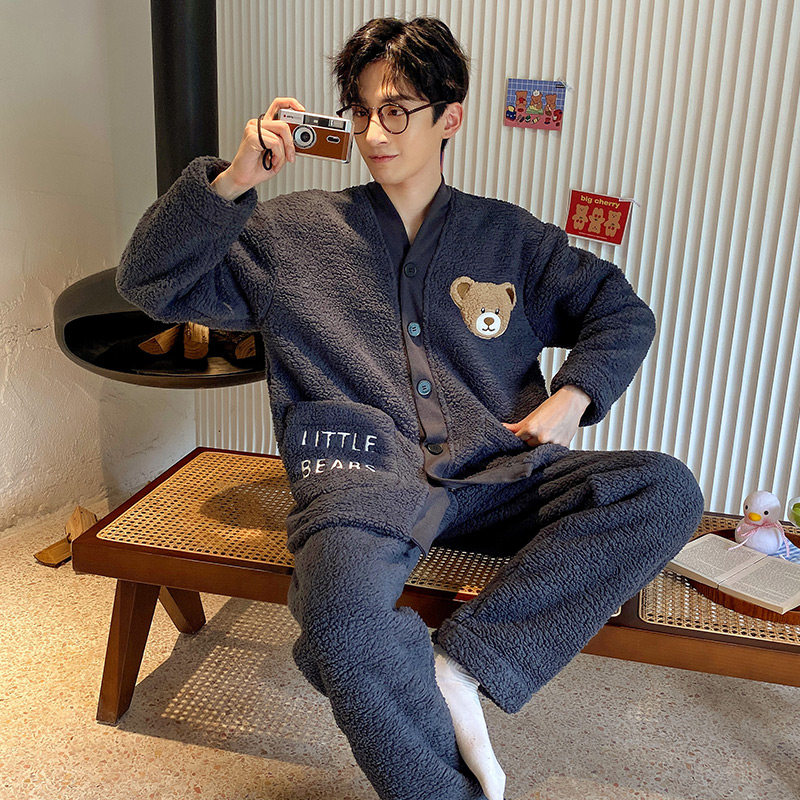 珊瑚绒情侣秋冬季款加绒男士睡衣 缪黛睡衣/家居服套装