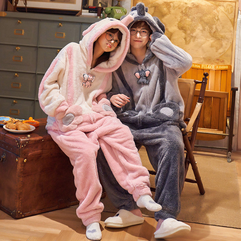 珊瑚绒情侣连体秋冬季款可爱睡衣 缪黛睡衣/家居服套装