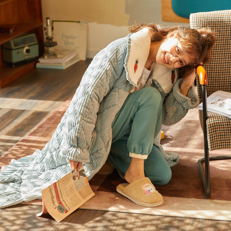 秋冬季三层夹棉珊瑚绒可爱甜美睡袍 缪黛睡袍/浴袍