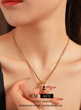 锆石虎眼石葫芦吊坠项链轻奢小众感锁骨链新中式复古百搭饰品