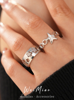 18k真金电镀锆石星星开口戒指小众高级感指环冷淡金属风个性手饰