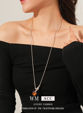 树脂椭圆形可调节吊坠项链时尚简约百搭毛衣链秋冬复古美拉德饰品