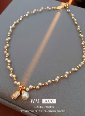 新中式锆石葫芦吊坠珍珠项链轻奢小众锁骨链精致百搭饰品女感