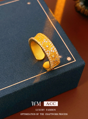 中古vintage锆石花朵开口戒指小众感食指戒时尚轻奢百搭手饰