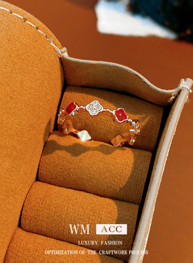 18k真金电镀镶锆石滴油葫芦开口戒指小众感指环复古精致手饰