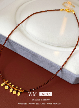 新中式串珠几何船桨吊坠项链时尚复古百搭锁骨链设计感小众饰品女