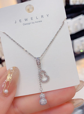 气质水钻流苏镂空吊坠小葫芦项链女网红气质简约设计感网红锁骨链