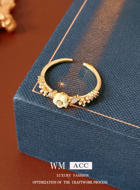 滴油爱心花朵珍珠开口戒指时尚精致复古百搭食指戒小众感手饰