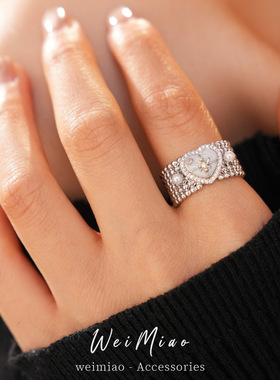 爱心锆石交叉三层开口戒指小众感精致指环冷淡风个性气质手饰