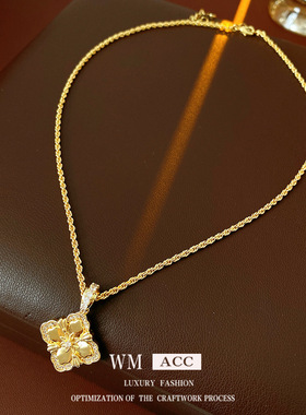 锆石菱形花朵吊坠项链轻奢小众百搭锁骨链个性冷淡风饰品女感