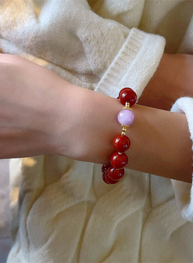 新中式烤漆南红玛瑙手串女搭配转运珠小众高级感国风串珠手链批发