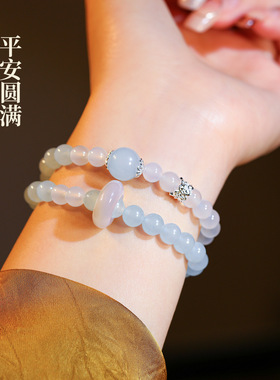 春夏双层叠戴蓝水晶串珠手链女轻奢小众精致手串高级感百搭手饰品