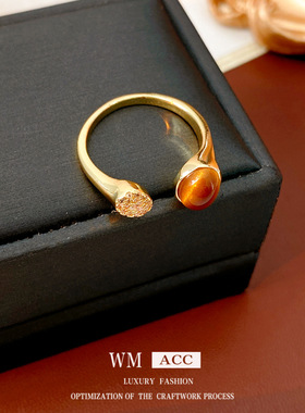 锆石虎眼石不规则开口戒指小众感精致食指戒时尚复古轻奢手饰