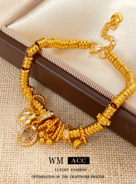 24k沙金椭圆锆石花朵手链女感轻奢手环精致小众时尚百搭手饰