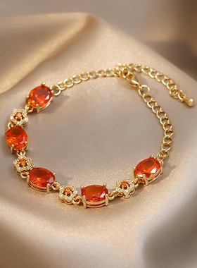 真金电镀祖母绿水晶手链 轻奢个性潮锆石精致气质 感手饰