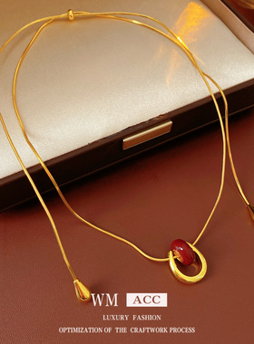 18k真金电镀滴油圆形葫芦项链轻奢感毛衣链设计感小众项饰女