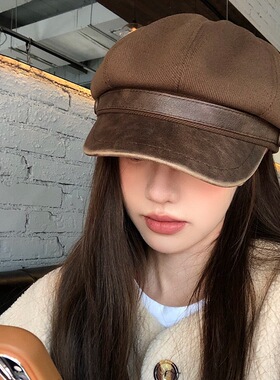 毛呢八角帽子女2025秋冬季文艺复古美拉德画家帽显脸小百搭贝雷帽