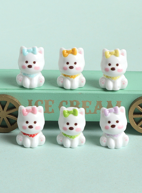 亮面蝴蝶结乖巧小狗树脂桌面摆件