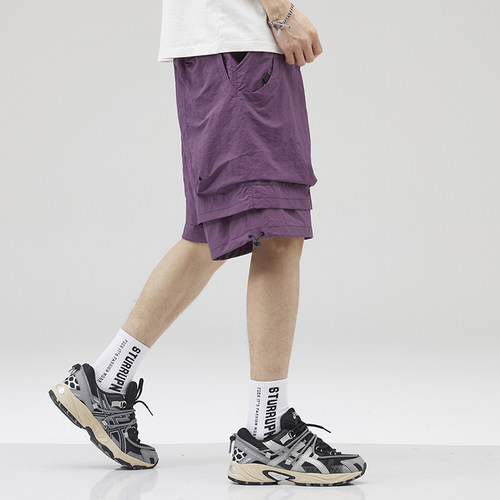 夏季新款冰感速干工装短裤男潮牌大口袋宽松阔腿五分裤子男加大码 - 图1