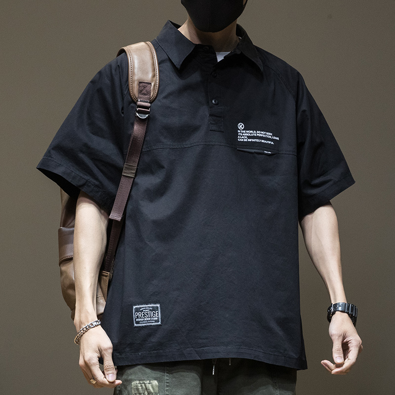 夏季工装衬衫男Polo衫宽松大码男装衬衣2025新款短袖t恤休闲上衣