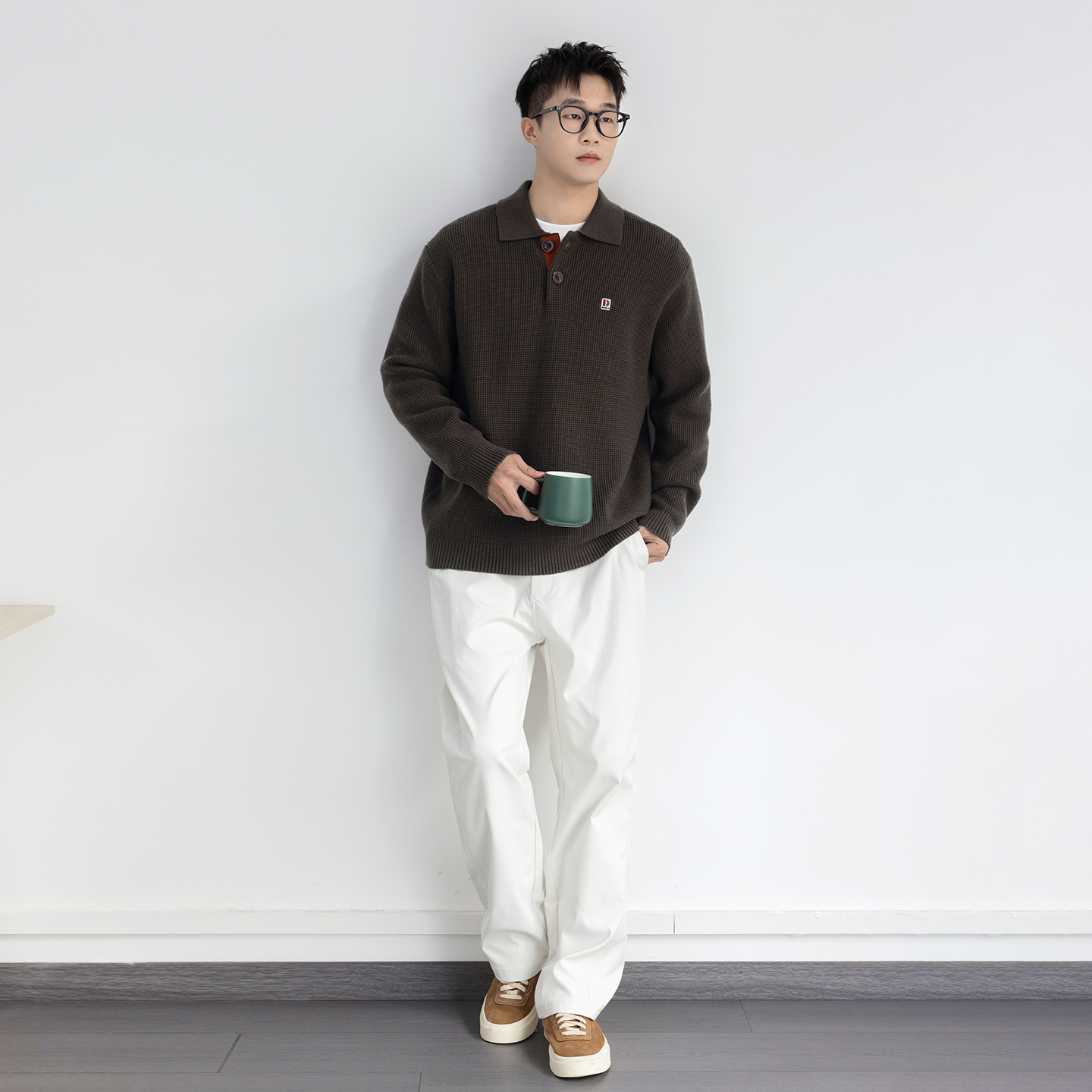 重磅肌理感毛衣男士2025秋冬新款宽松大码Polo衫百搭休闲针织外套 - 图0