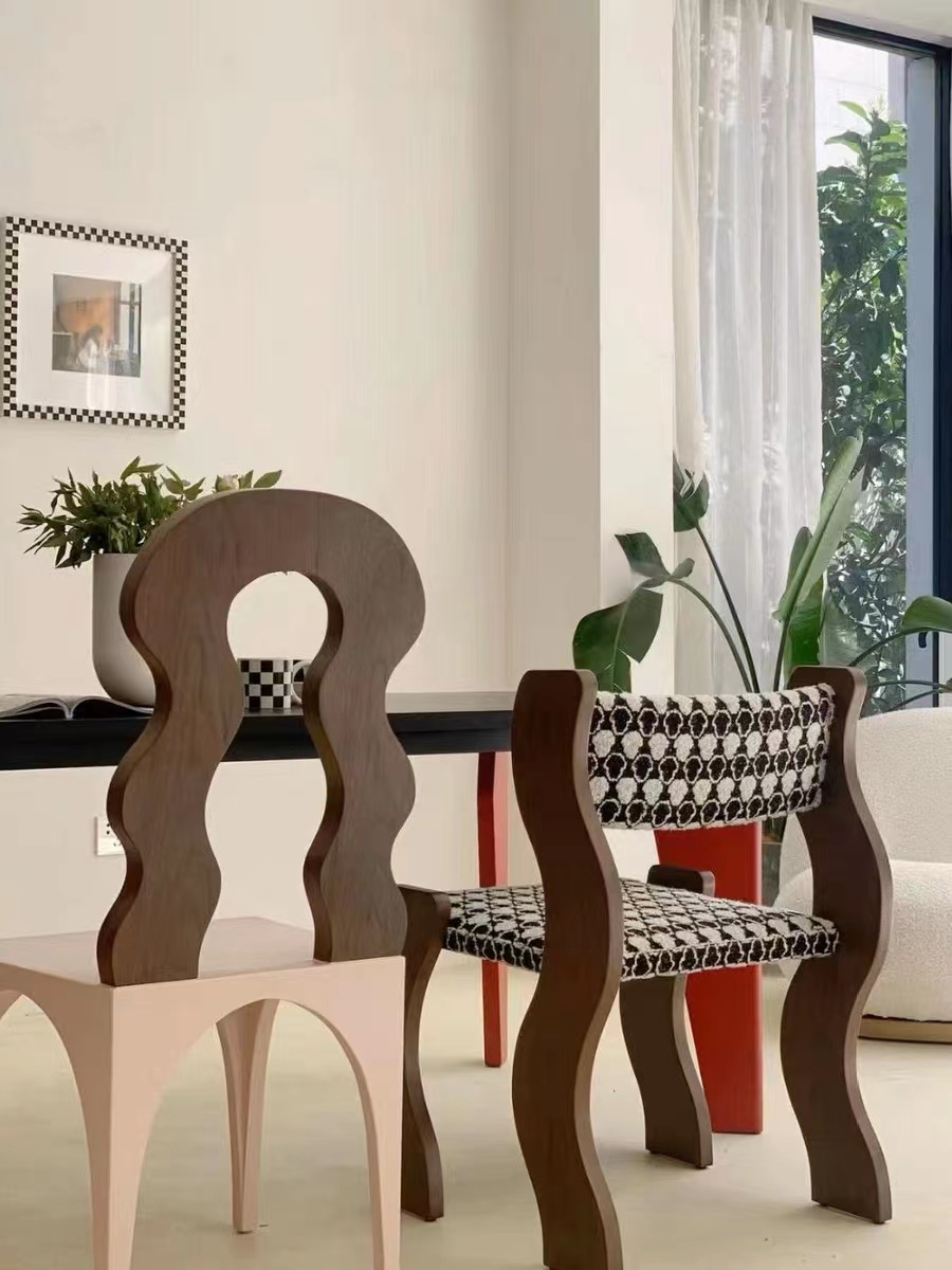 北欧设计师实木家用餐椅中古异形书桌椅小户型靠背休闲椅化妆椅子-图2