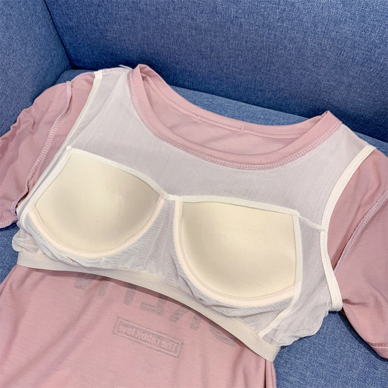 带胸垫睡裙夏季中长款有口袋连体裙 卡蓓绮睡裙